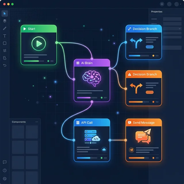 Ojiva AI no-code WhatsApp chatbot flow builder for India — drag-and-drop interface to create conversational AI bots without coding