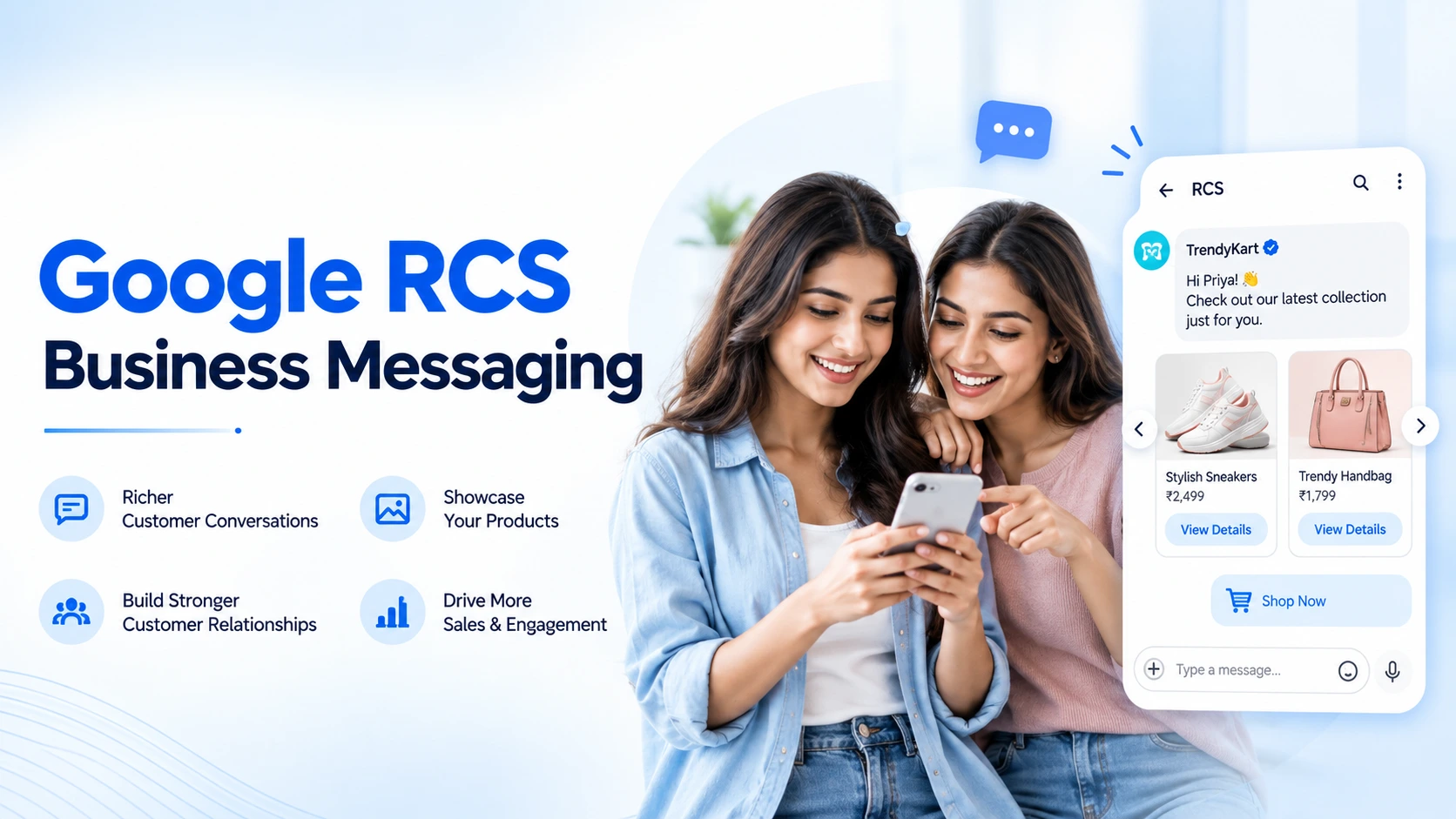 Verified Google RCS Business Messaging rich card with quick reply buttons — Ojiva AI
