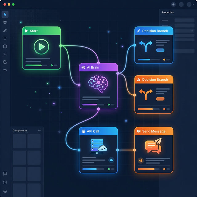 No-code chatbot flow builder interface